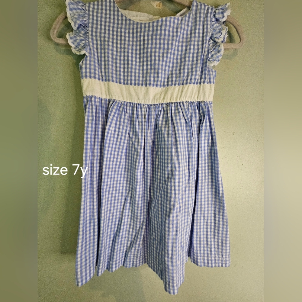 Blue and white gingham girls dress 7
